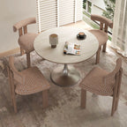 Travertine Sintered Stone Dining Table with Sculptural Tulip Base and Matte Textured Finish