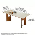 Travertine Sintered Stone Dining Table with Sculptural Wood-Metal Base Dimensions