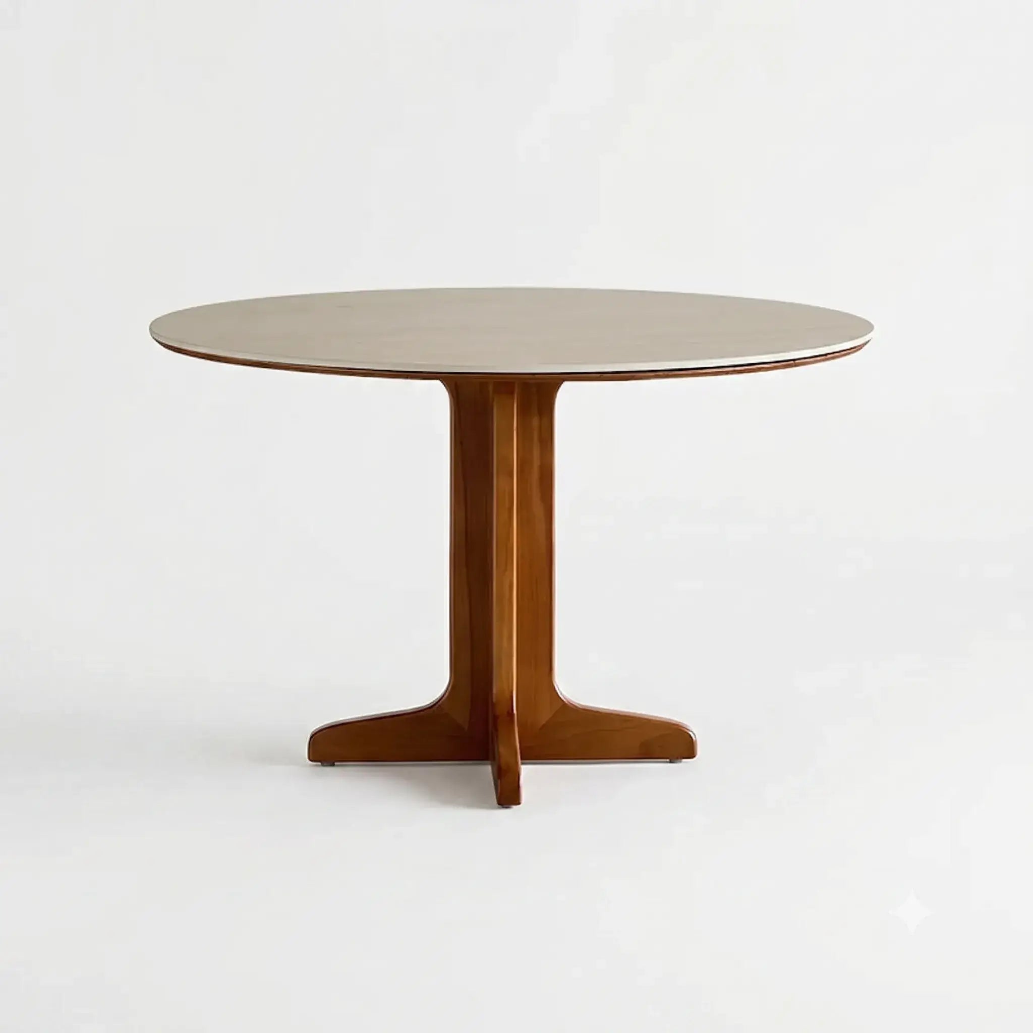 Travertine Sintered Stone Dining Table with Solid Ash Base and Integrated Tray