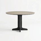 Travertine Sintered Stone Dining Table with Solid Ash Base and Integrated Tray