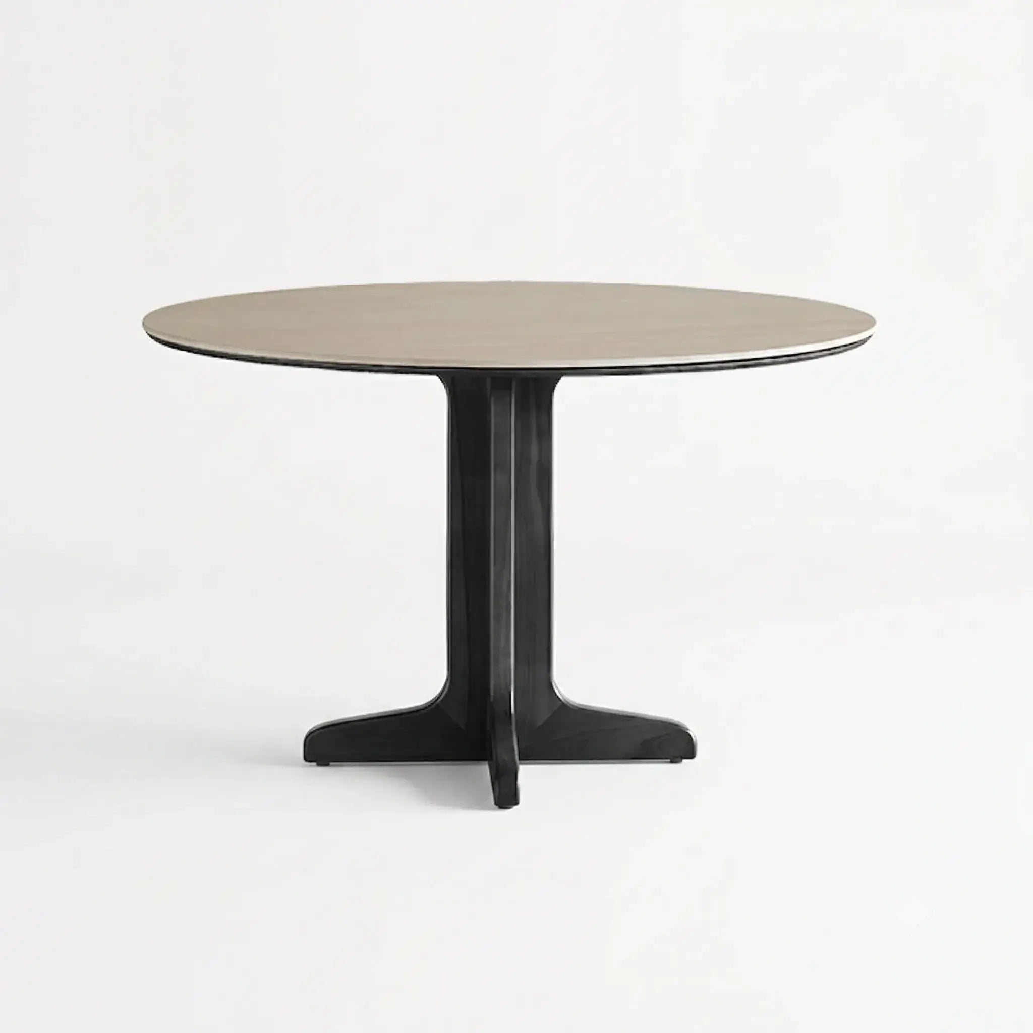 Travertine Sintered Stone Dining Table with Solid Ash Base and Integrated Tray