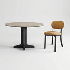 Travertine Sintered Stone Dining Table with Solid Ash Base and Integrated Tray