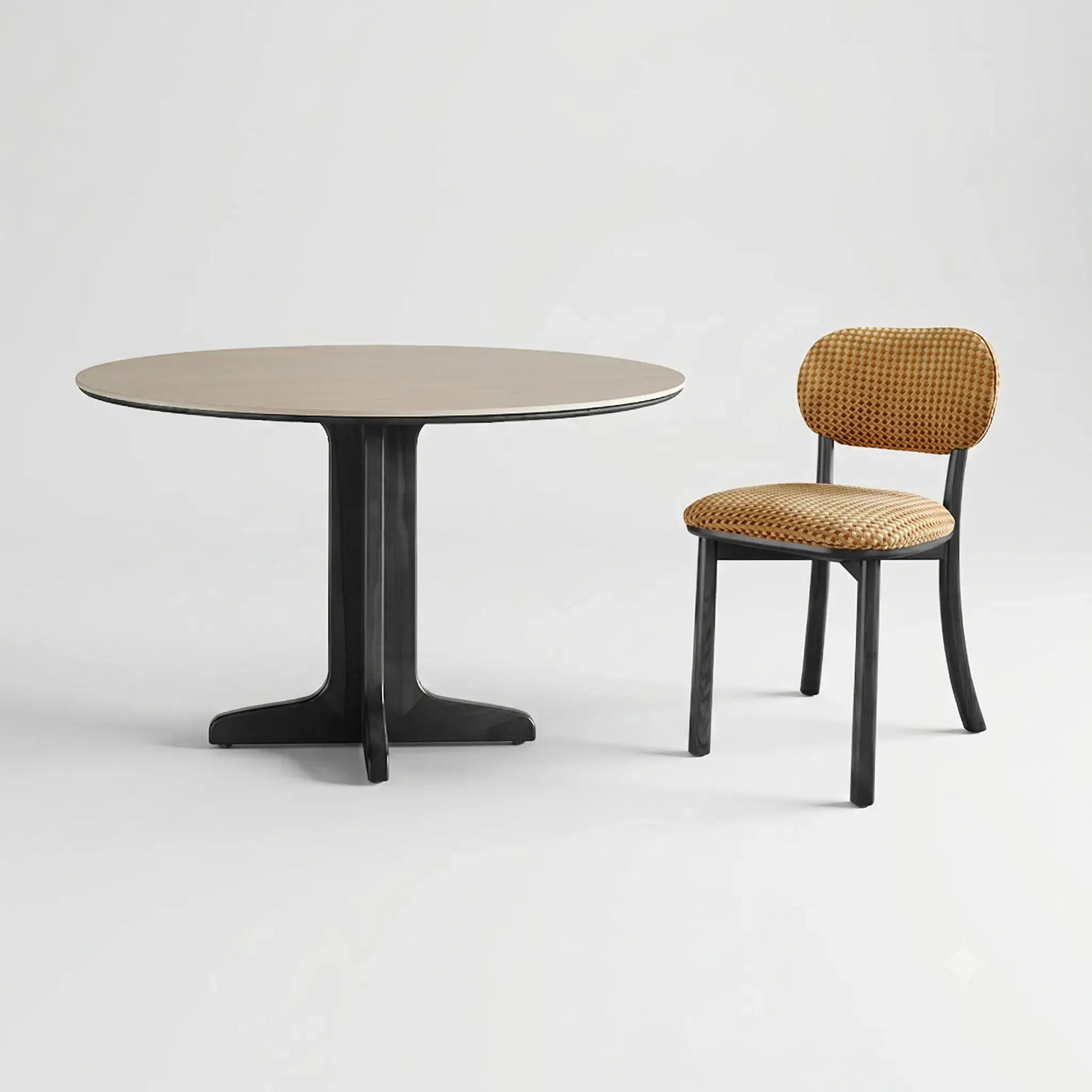 Travertine Sintered Stone Dining Table with Solid Ash Base and Integrated Tray