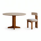 Travertine Sintered Stone Dining Table with Solid Ash Base and Integrated Tray