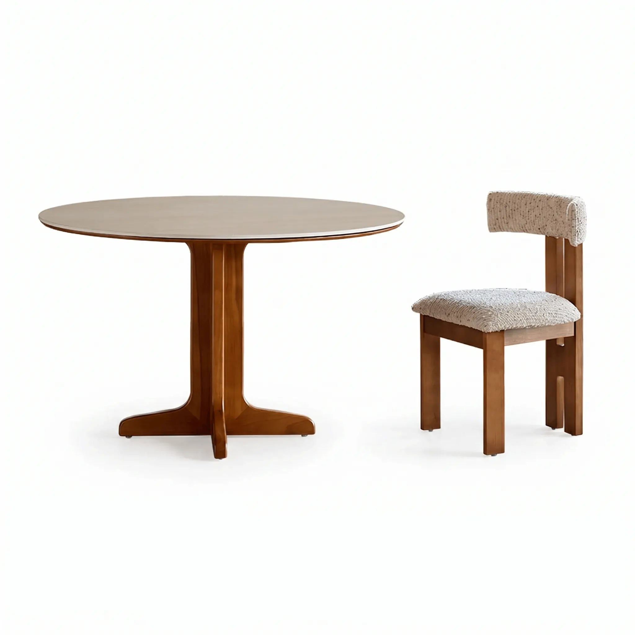 Travertine Sintered Stone Dining Table with Solid Ash Base and Integrated Tray