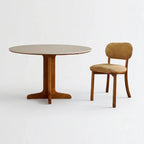 Travertine Sintered Stone Dining Table with Solid Ash Base and Integrated Tray