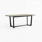 Travertine Sintered Stone Dining Table with Y-Base Solid Ash and Woven Seating