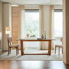 Travertine Sintered Stone Dining Table with Y-Base Solid Ash and Woven Seating