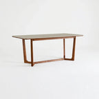 Travertine Sintered Stone Dining Table with Y-Base Solid Ash and Woven Seating