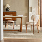 Travertine Sintered Stone Dining Table with Y-Base Solid Ash and Woven Seating