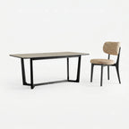 Travertine Sintered Stone Dining Table with Y-Base Solid Ash and Woven Seating
