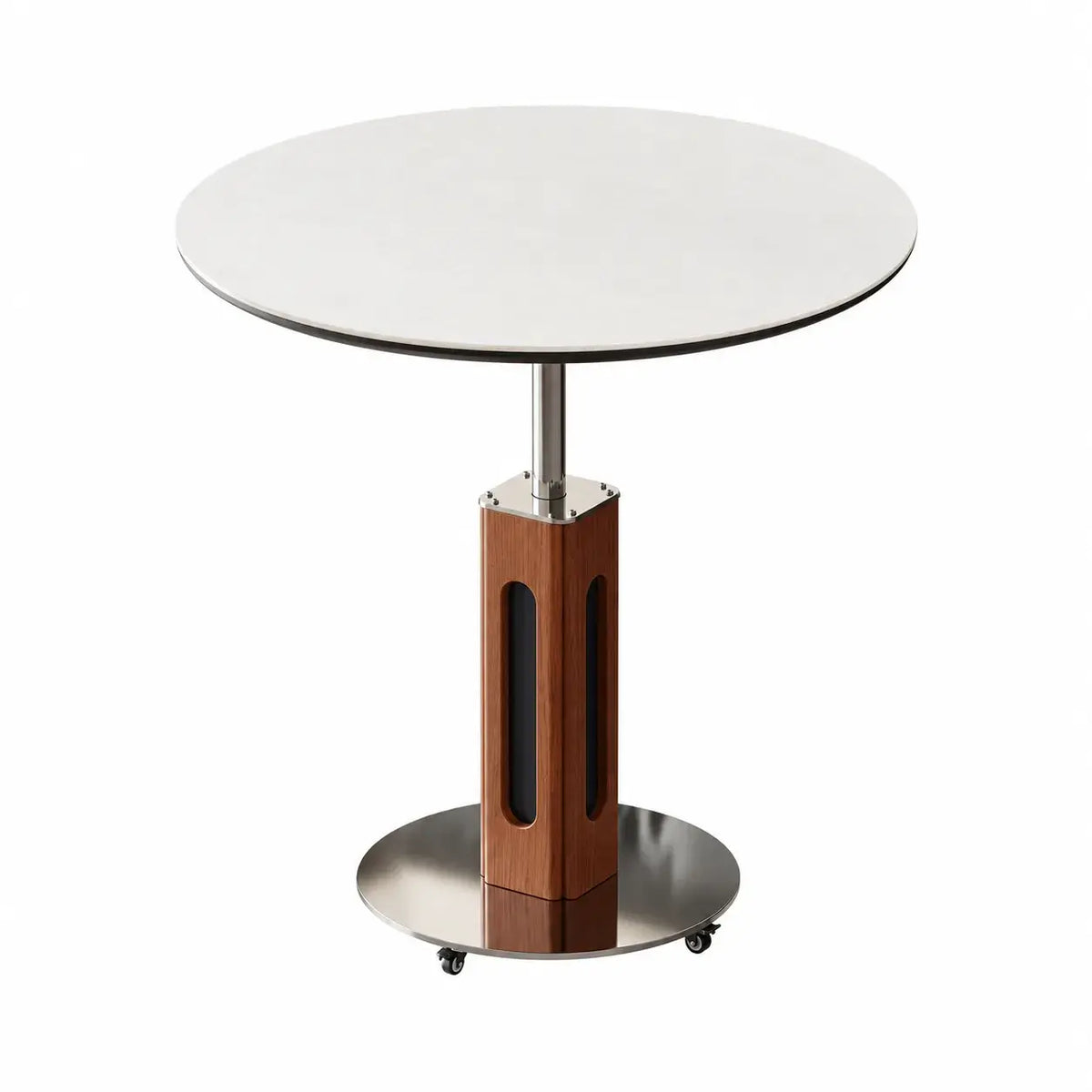 Travertine Sintered Stone Side Table with Lift Top and Casters