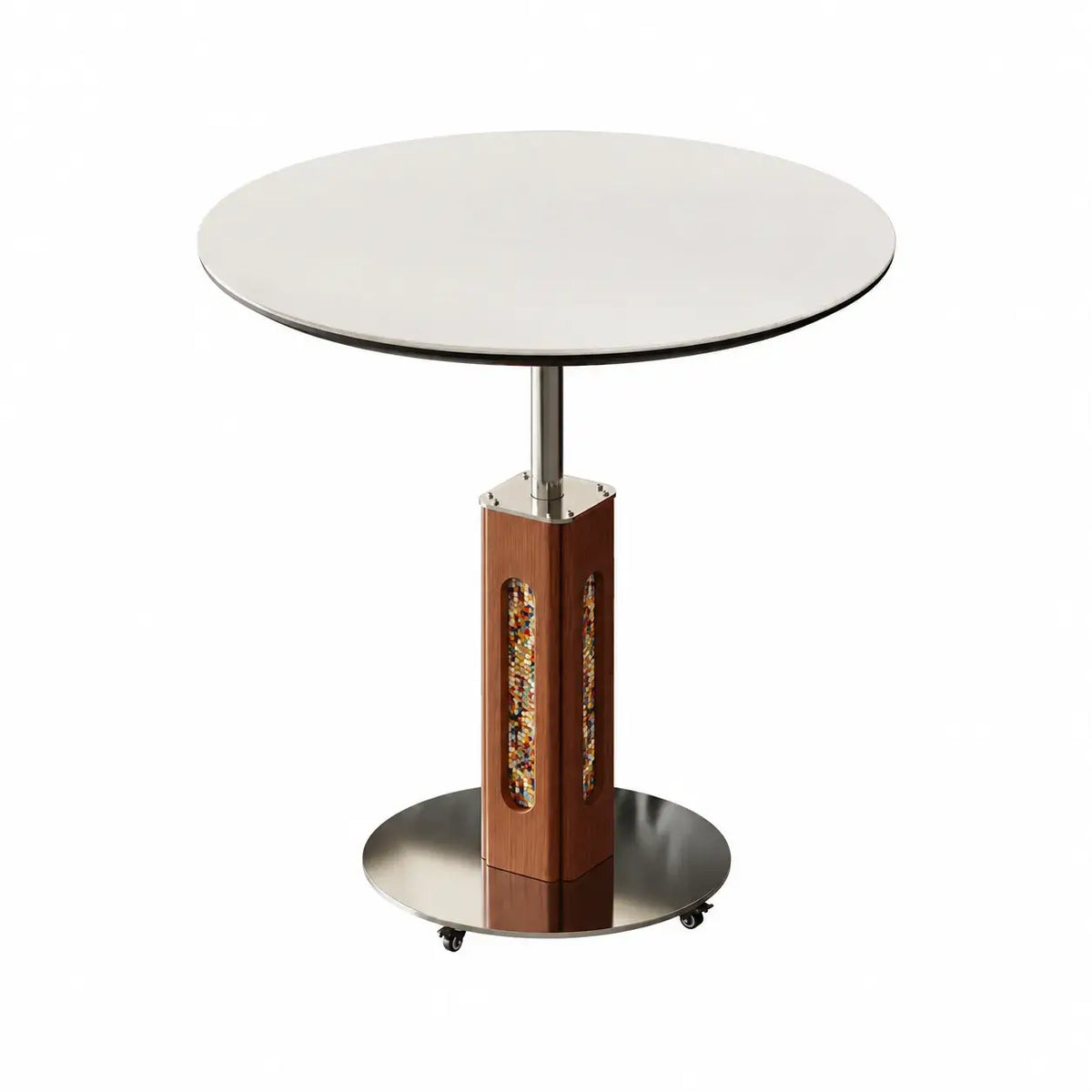Travertine Sintered Stone Side Table with Lift Top and Casters