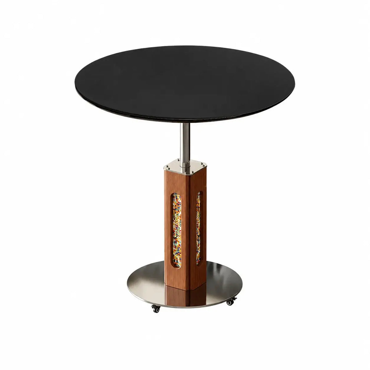 Travertine Sintered Stone Side Table with Lift Top and Casters