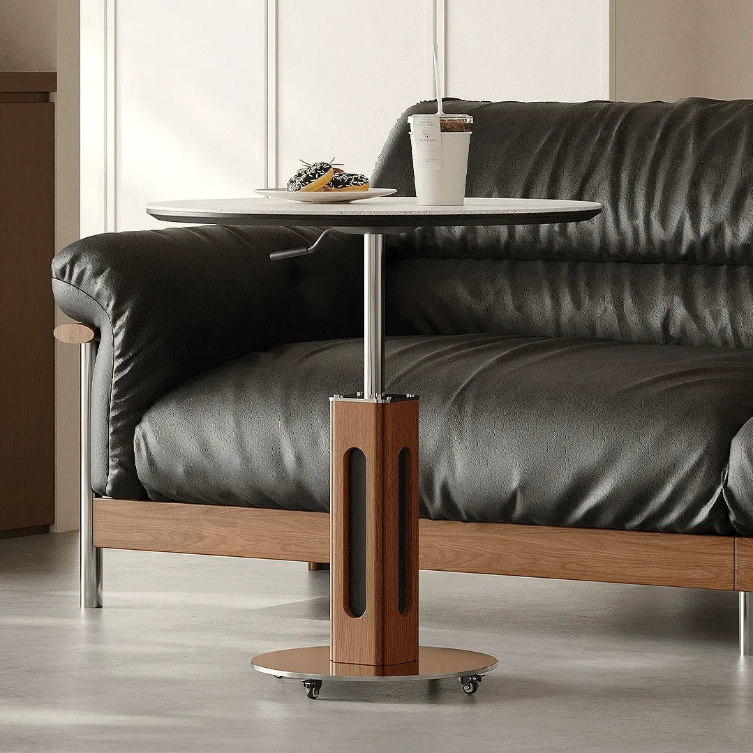 Travertine Sintered Stone Side Table with Lift Top and Casters