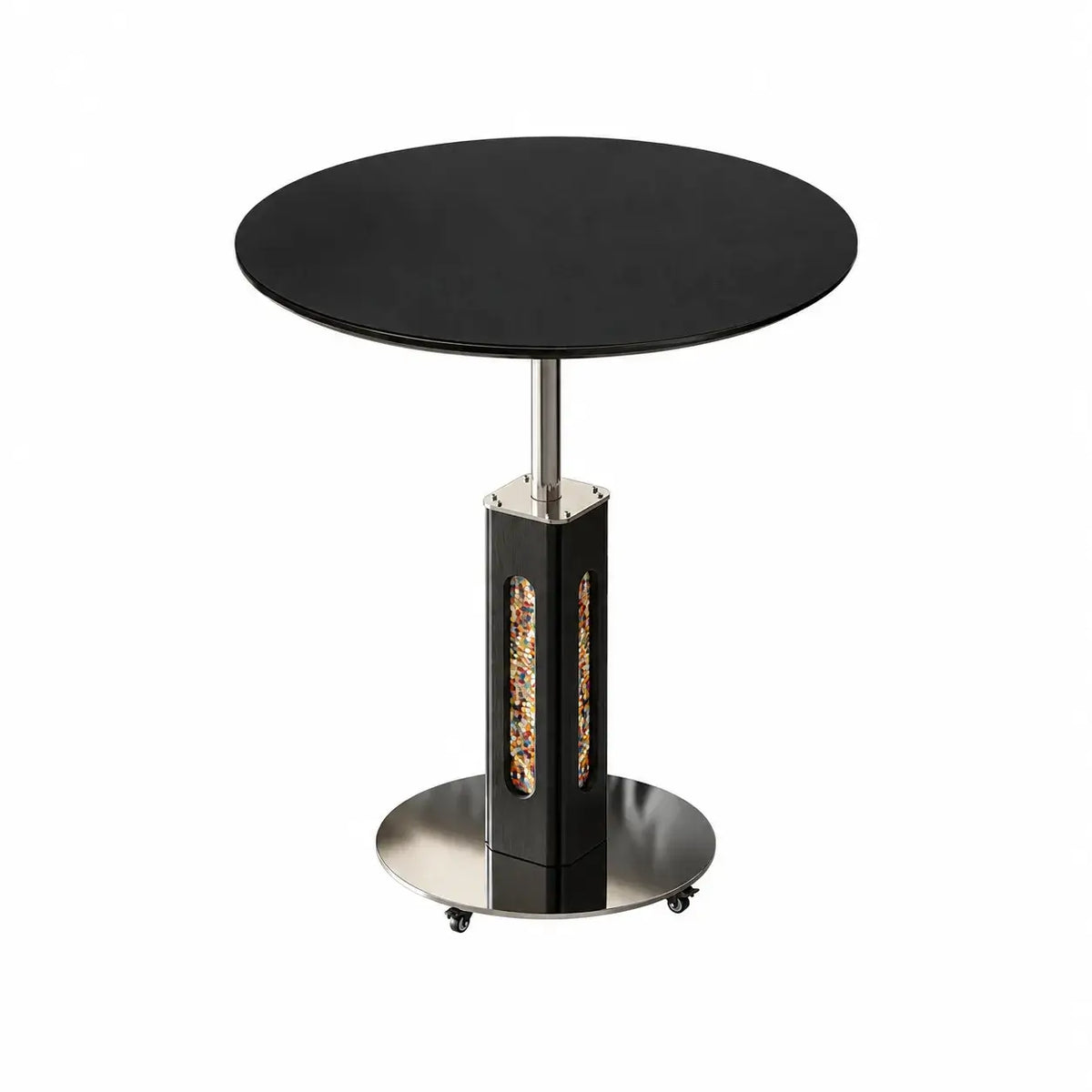 Travertine Sintered Stone Side Table with Lift Top and Casters