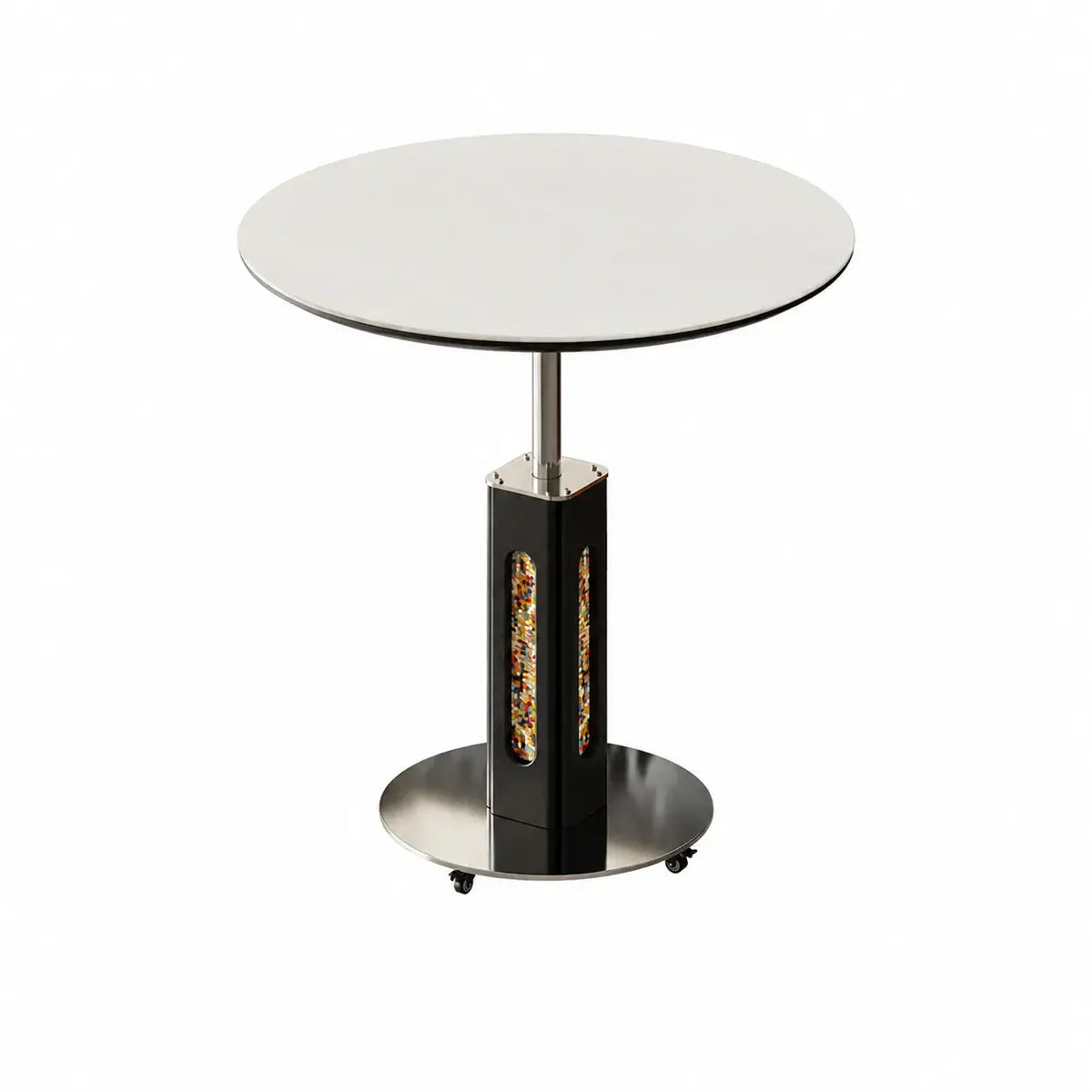 Travertine Sintered Stone Side Table with Lift Top and Casters