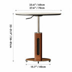 Travertine Sintered Stone Side Table with Lift Top and Casters Dimensions