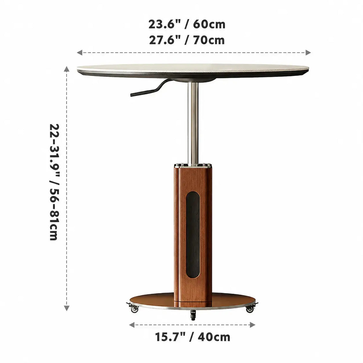 Travertine Sintered Stone Side Table with Lift Top and Casters Dimensions