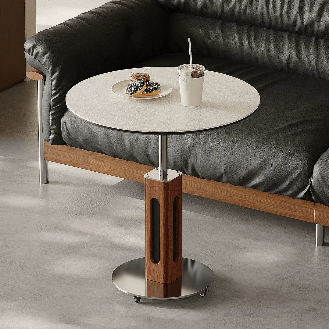 Travertine Sintered Stone Side Table with Lift Top and Casters Main Product Image