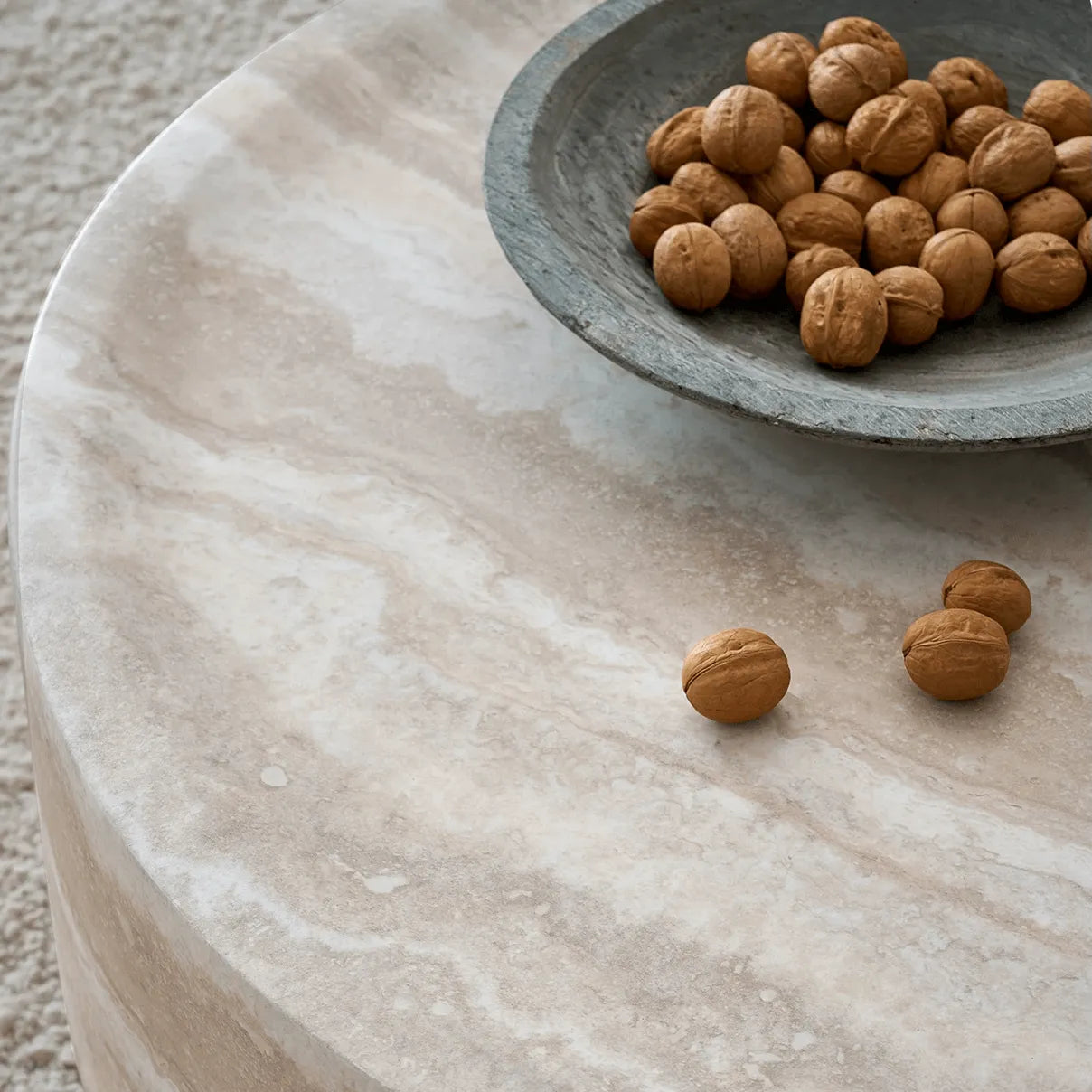 Travertine Textured Sculptural Coffee Table With Concave Edge