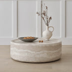 Travertine Textured Sculptural Coffee Table With Concave Edge