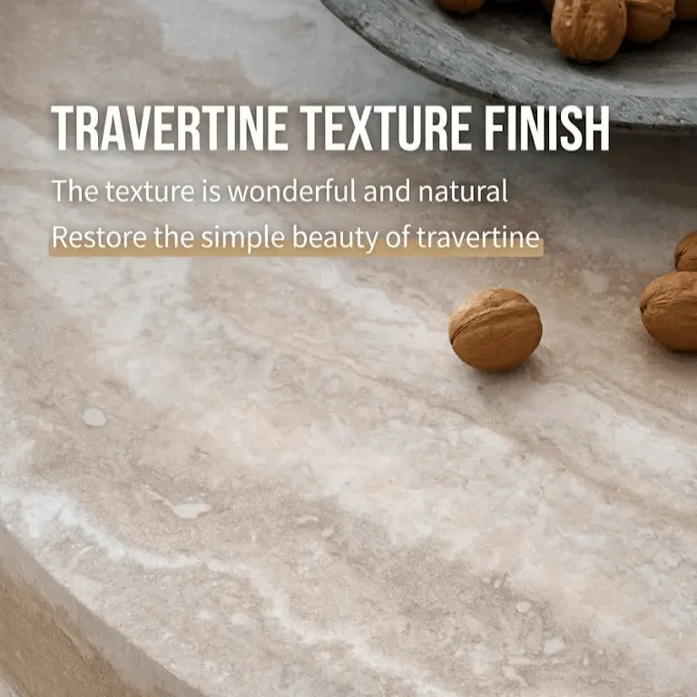 Travertine Textured Sculptural Coffee Table With Concave Edge