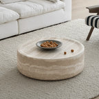 Travertine Textured Sculptural Coffee Table With Concave Edge