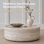 Travertine Textured Sculptural Coffee Table With Concave Edge