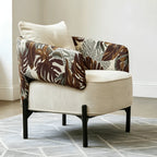 Tropical Botanical Accent Chair With Barrel Silhouette and Metal Base