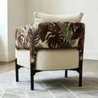 Tropical Botanical Accent Chair With Barrel Silhouette and Metal Base