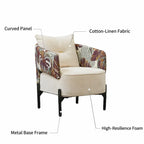 Tropical Botanical Accent Chair With Barrel Silhouette and Metal Base