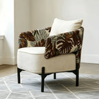 Tropical Botanical Accent Chair With Barrel Silhouette and Metal Base
