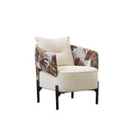 Tropical Botanical Accent Chair With Barrel Silhouette and Metal Base