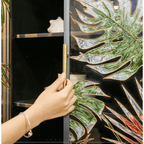 Tropical Palm Leaves Sideboard With Gold Metal Base