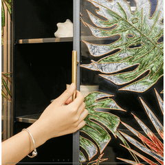 Tropical Palm Leaves Sideboard With Gold Metal Base