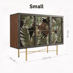 Tropical Palm Leaves Sideboard With Gold Metal Base
