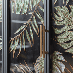 Tropical Palm Leaves Sideboard With Gold Metal Base