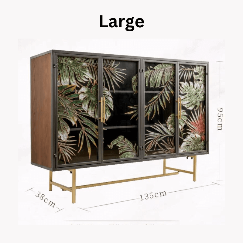 Tropical Palm Leaves Sideboard With Gold Metal Base