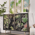 Tropical Palm Leaves Sideboard With Gold Metal Base