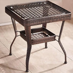 Tropical Wicker Coffee Table with Glass Top and Storage