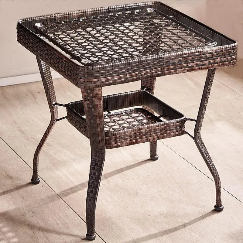 Tropical Wicker Coffee Table with Glass Top and Storage