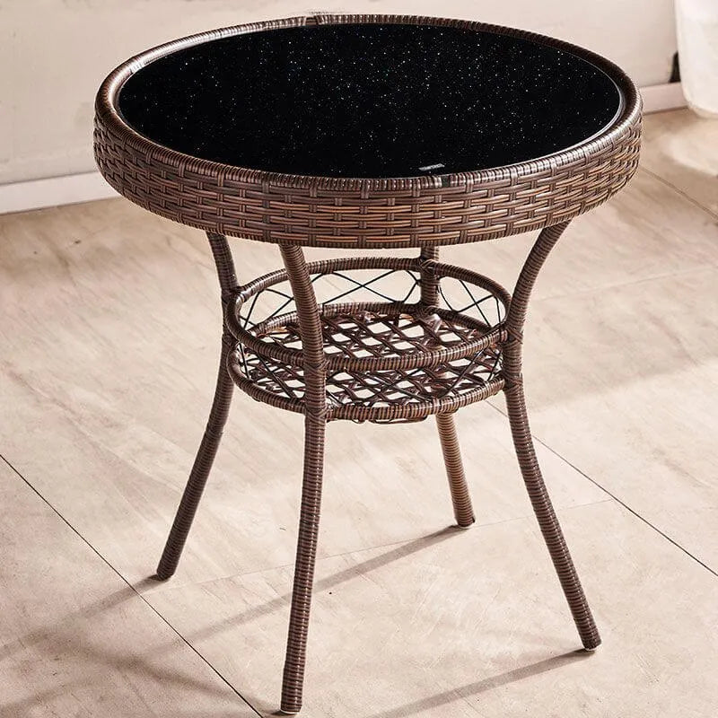 Tropical Wicker Coffee Table with Glass Top and Storage
