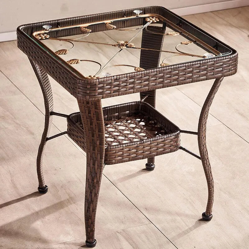 Tropical Wicker Coffee Table with Glass Top and Storage