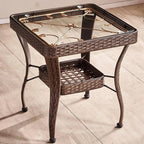 Tropical Wicker Coffee Table with Glass Top and Storage