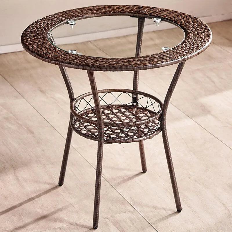 Tropical Wicker Coffee Table with Glass Top and Storage