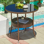 Tropical Wicker Coffee Table with Glass Top and Storage