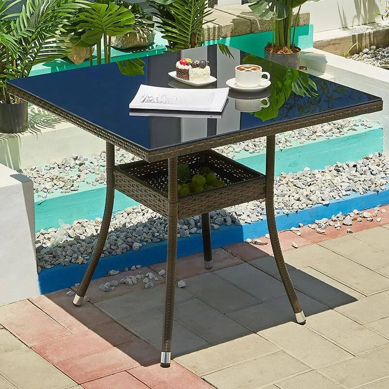 Tropical Wicker Coffee Table with Glass Top and Storage Main Product Image Main image