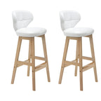 Tufted Leather Bar Stool with Low Curved Back and X-Brace Wood Legs