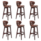 Tufted Leather Bar Stool with Low Curved Back and X-Brace Wood Legs